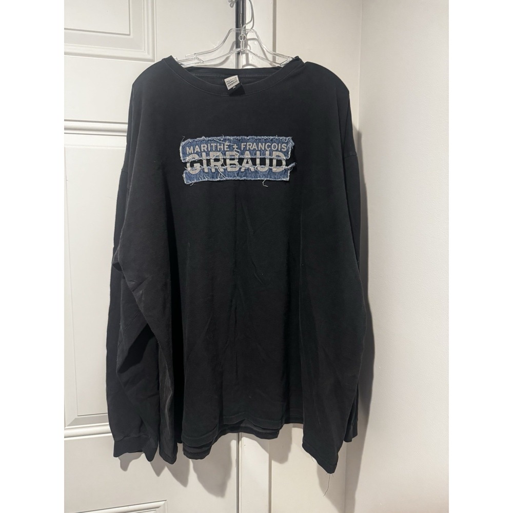 vintage marithe francois girbaud Black LS Shirt Distressed Graphic‎ XXL Spellout